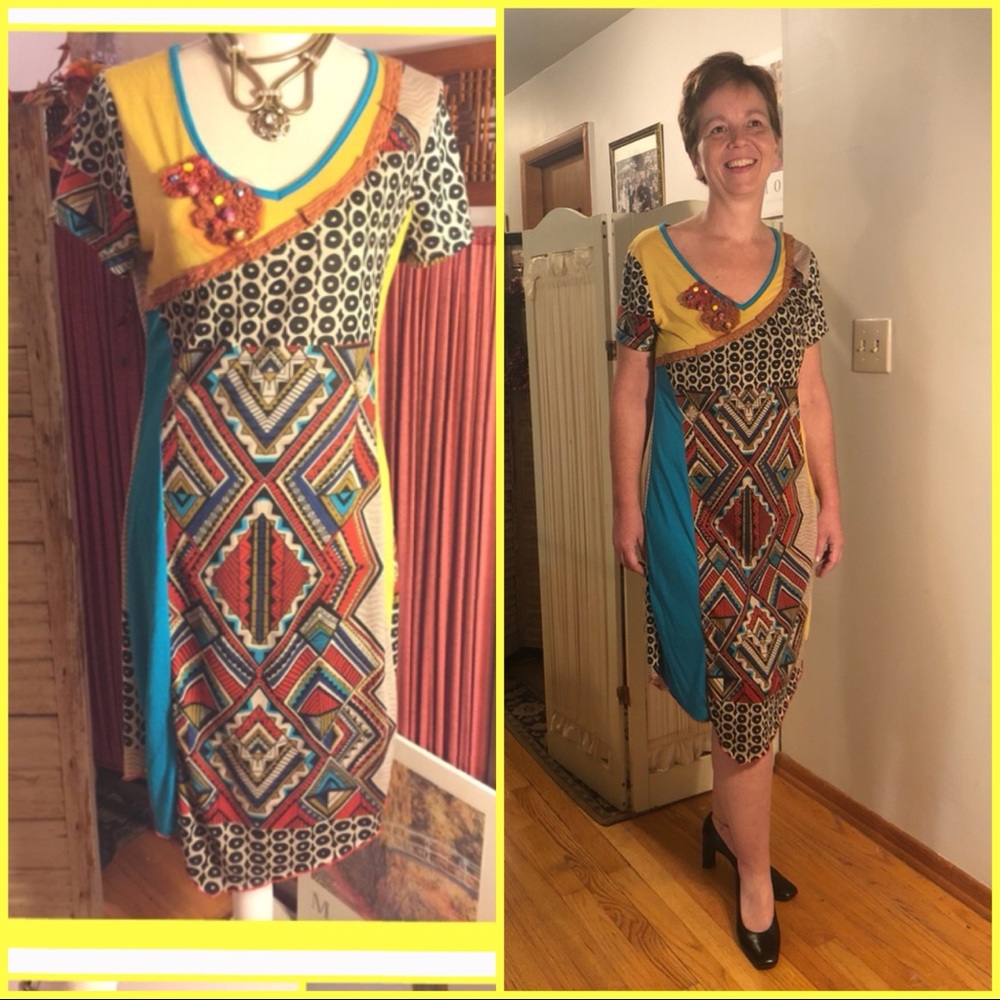 SALE💕M-LV COLLECTION KNIT MULTI-PRINT/COLOR DRESS